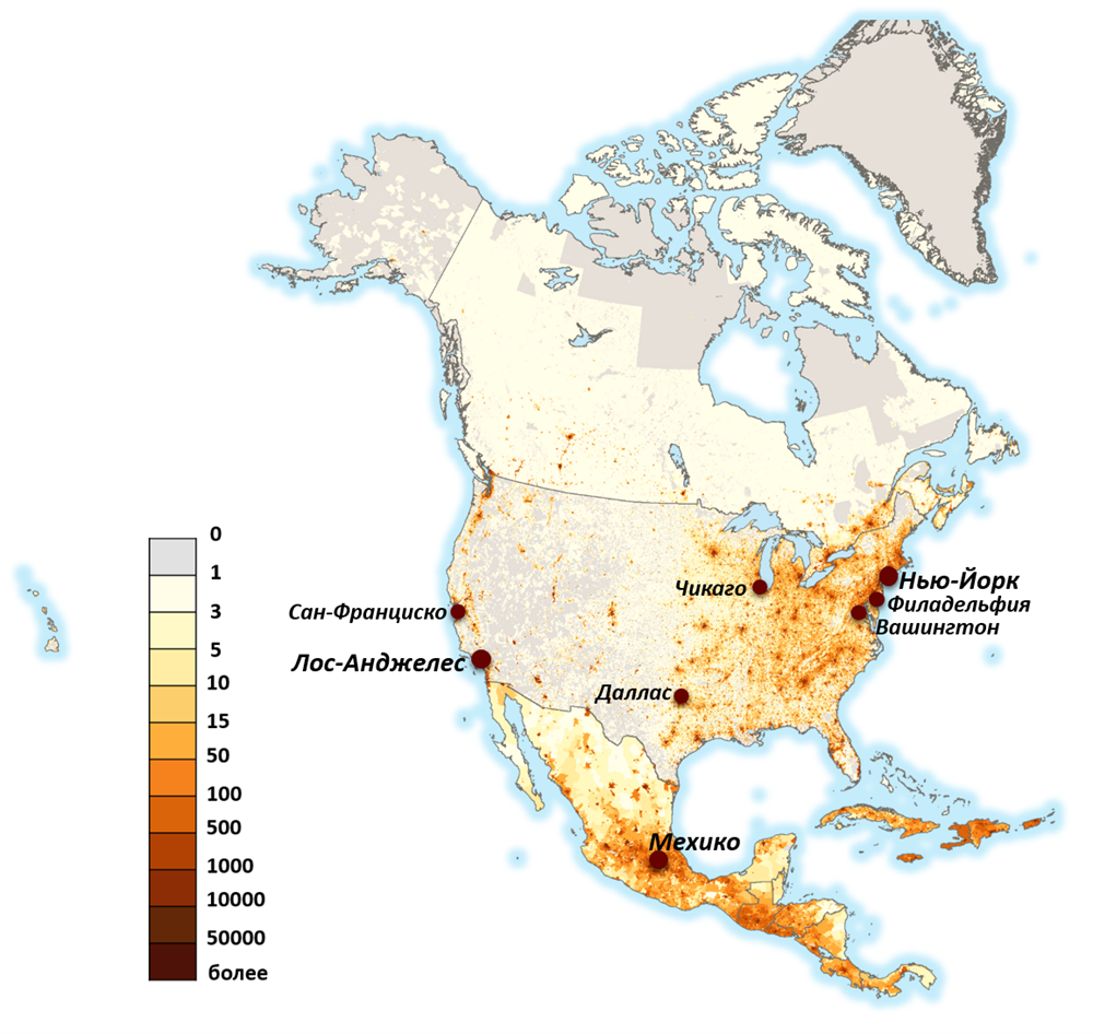 Наибольшая плотность населения северной америки где. Карта плотности населения Северной Америки. Плотность населения центральной Америки карта. Плотность населения Северной Америки. Плотность населения Америки на карте.
