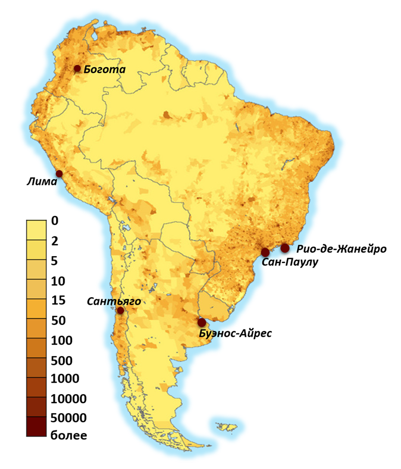 Расселение южной америки. Карта плотности населения Южной Америки. Карта плотности населения Латинской Америки. Карта плотности Южной Америки. Карта плотности населения Юж. Америки.